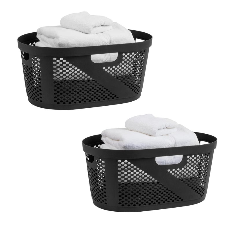 Mind Reader 40L Ventilated Laundry Baskets, Lightweight Clothes Hamper with Cutout Handles for Bathrooms and Closets, Plastic, Set of 2, Black - Image 1