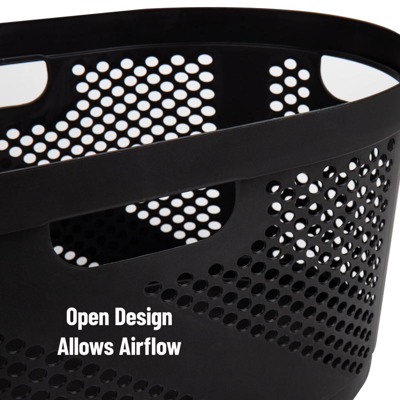 Mind Reader 40L Ventilated Laundry Baskets, Lightweight Clothes Hamper with Cutout Handles for Bathrooms and Closets, Plastic, Set of 2, Black - Image 4