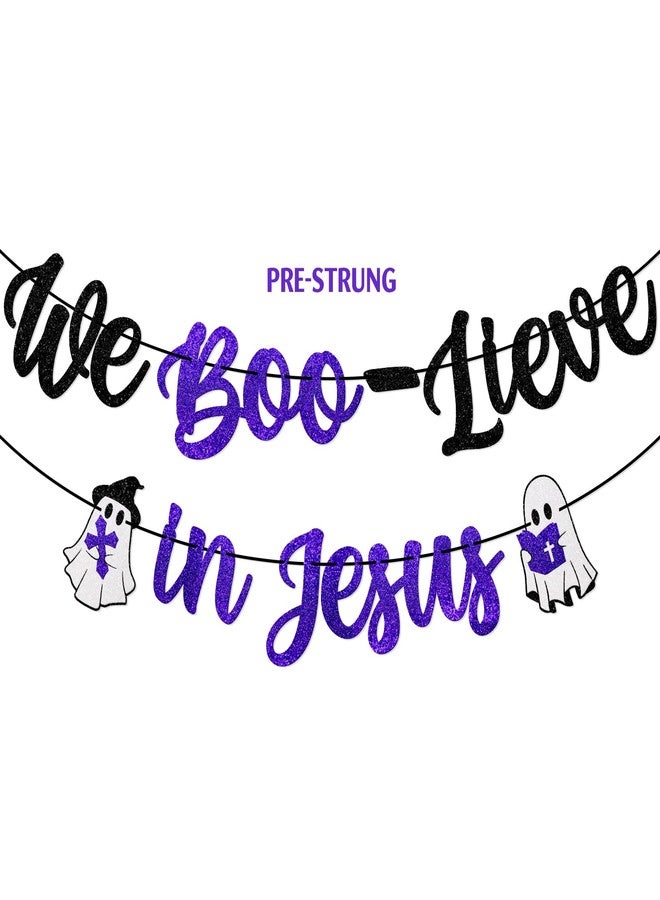 FOZEE Christian Halloween Decorations, Halloween Ghost Decor for Sunday School, We Boo-Lieve in Jesus Banner - Image 1