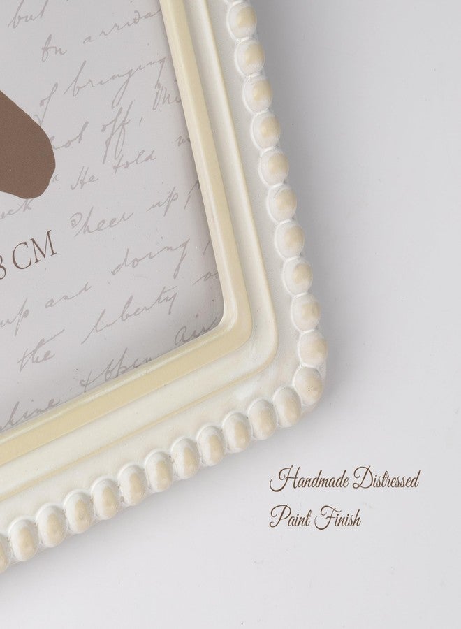 Sunlit إطار صور عتيق مضاء بأشعة الشمس، مقاس 5×7 بوصة، بحافة مزخرفة بالخرز، إطارات صور مربعة فاخرة عتيقة الطراز بواجهة زجاجية، عرض صور بوهيمي، تعليقة جدارية أو على الطاولة، فكرة هدية، أبيض عتيق - Image 5