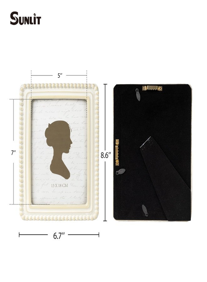 Sunlit إطار صور عتيق مضاء بأشعة الشمس، مقاس 5×7 بوصة، بحافة مزخرفة بالخرز، إطارات صور مربعة فاخرة عتيقة الطراز بواجهة زجاجية، عرض صور بوهيمي، تعليقة جدارية أو على الطاولة، فكرة هدية، أبيض عتيق - Image 2