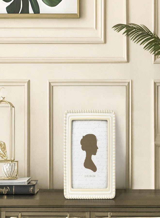 Sunlit إطار صور عتيق مضاء بأشعة الشمس، مقاس 5×7 بوصة، بحافة مزخرفة بالخرز، إطارات صور مربعة فاخرة عتيقة الطراز بواجهة زجاجية، عرض صور بوهيمي، تعليقة جدارية أو على الطاولة، فكرة هدية، أبيض عتيق - Image 4