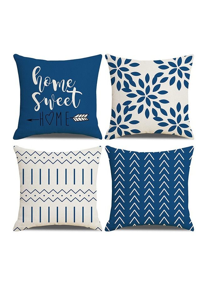 4PCS حقيبة الوسادة 18*18 بوصة، حقيبة الوسادة الكتانية الزرقاء، تزيين غرفة المعيشة المنزلية صوفا، تزيين المنزل الحديث، غطاء الوشاح الهندسي لصوفا، سرير، سيارة - Image 1