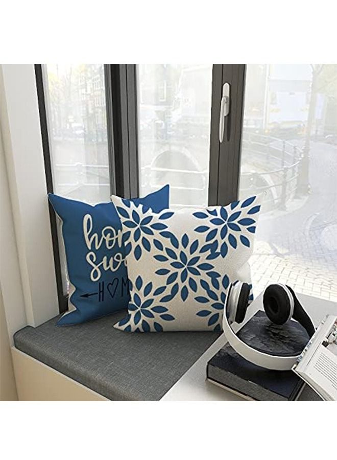4PCS حقيبة الوسادة 18*18 بوصة، حقيبة الوسادة الكتانية الزرقاء، تزيين غرفة المعيشة المنزلية صوفا، تزيين المنزل الحديث، غطاء الوشاح الهندسي لصوفا، سرير، سيارة - Image 3