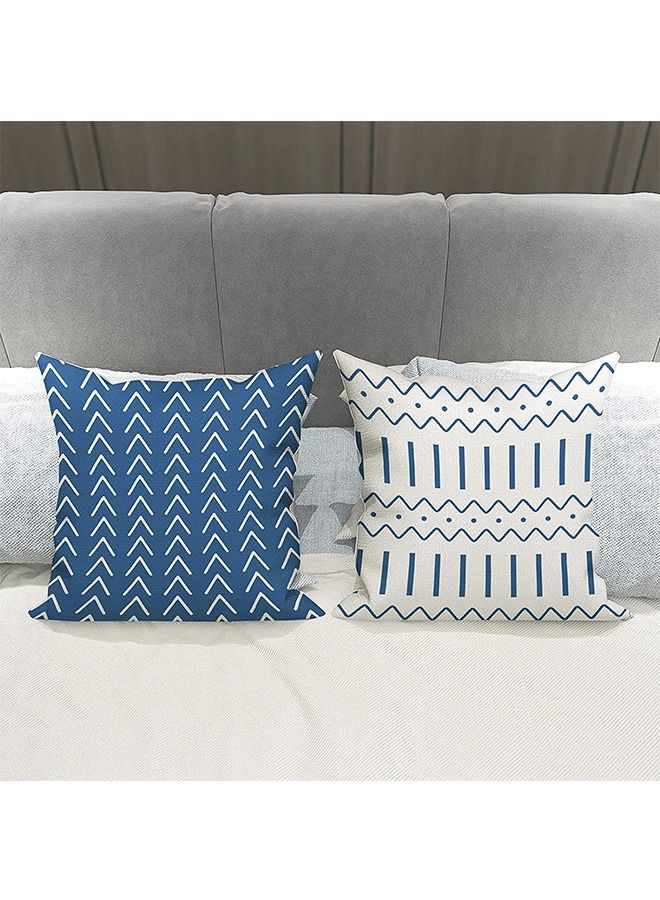 4PCS حقيبة الوسادة 18*18 بوصة، حقيبة الوسادة الكتانية الزرقاء، تزيين غرفة المعيشة المنزلية صوفا، تزيين المنزل الحديث، غطاء الوشاح الهندسي لصوفا، سرير، سيارة - Image 4