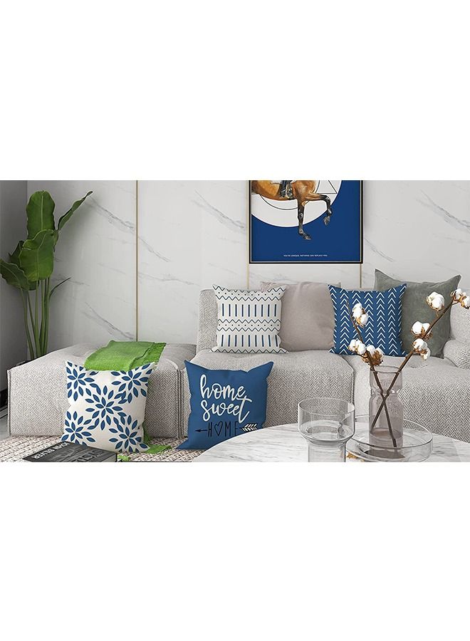 4PCS حقيبة الوسادة 18*18 بوصة، حقيبة الوسادة الكتانية الزرقاء، تزيين غرفة المعيشة المنزلية صوفا، تزيين المنزل الحديث، غطاء الوشاح الهندسي لصوفا، سرير، سيارة - Image 5