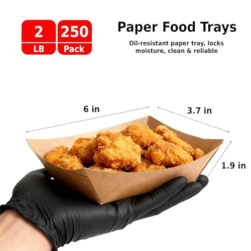 JPPSUJJ 250 Pack 2lb Paper Food Boats - Heavy-Duty Food Trays Disposable,Paper Food Trays for Hot Dog,Nacho,Fries,Onion Rings,Ice Cream or Other Snacks - Image 2