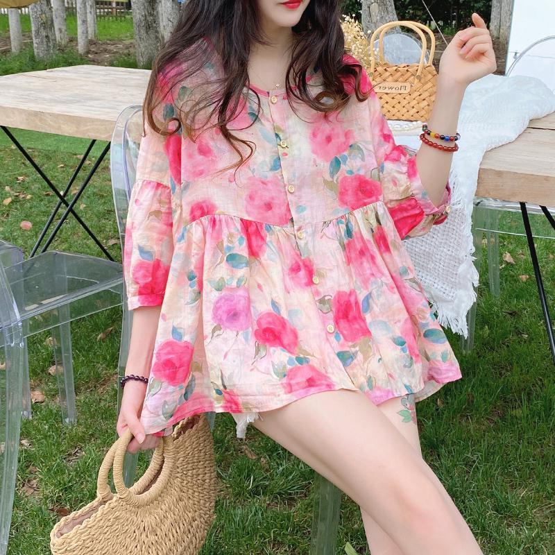 Doll Shirt Top Loose Retro Gentle Sweet Floral A-Shirt Western Style Mid-Sleeve Shirt - Image 4