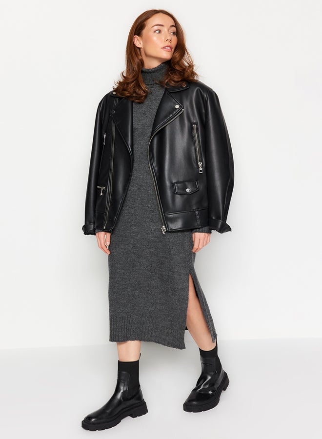 trendyol Anthracite Wide Fit Midi Knitwear Soft Textured Dress TWOAW24EL00034 - Image 2