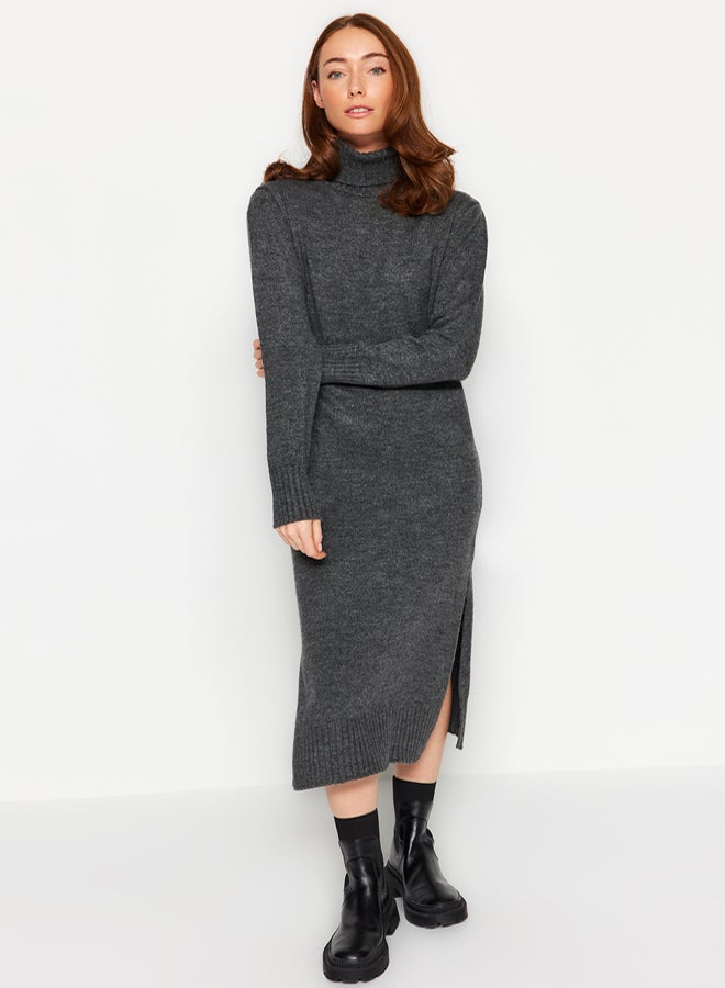 trendyol Anthracite Wide Fit Midi Knitwear Soft Textured Dress TWOAW24EL00034 - Image 4