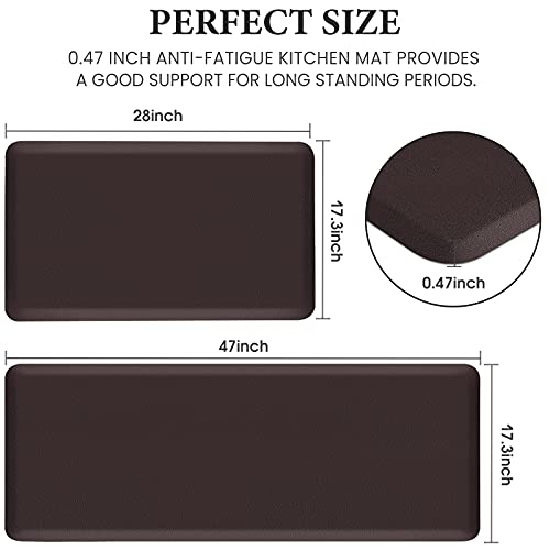 HappyTrends 2 PCS Kitchen Mat Cushioned Anti-Fatigue Floor Mat, Heavy Duty Ergonomic Comfort Foam Standing Mat, Waterproof Non-Slip Kitchen Rugs for Home, Office(17.3"x28"+17.3"x47",Chocolate) - Image 2