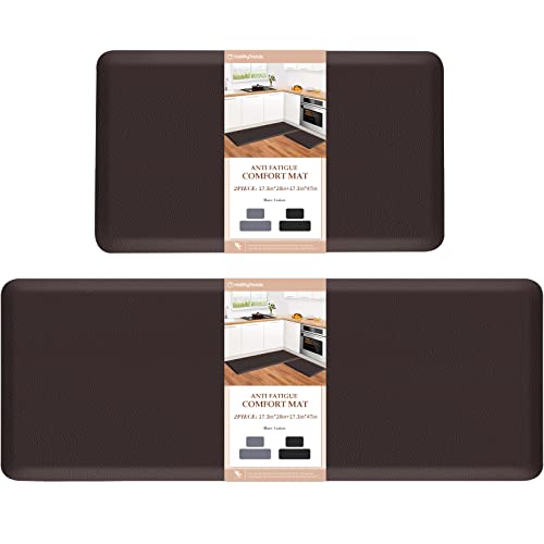 HappyTrends 2 PCS Kitchen Mat Cushioned Anti-Fatigue Floor Mat, Heavy Duty Ergonomic Comfort Foam Standing Mat, Waterproof Non-Slip Kitchen Rugs for Home, Office(17.3"x28"+17.3"x47",Chocolate) - Image 1