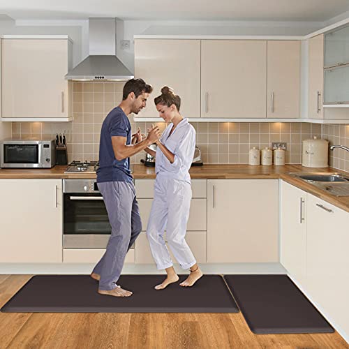 HappyTrends 2 PCS Kitchen Mat Cushioned Anti-Fatigue Floor Mat, Heavy Duty Ergonomic Comfort Foam Standing Mat, Waterproof Non-Slip Kitchen Rugs for Home, Office(17.3"x28"+17.3"x47",Chocolate) - Image 3