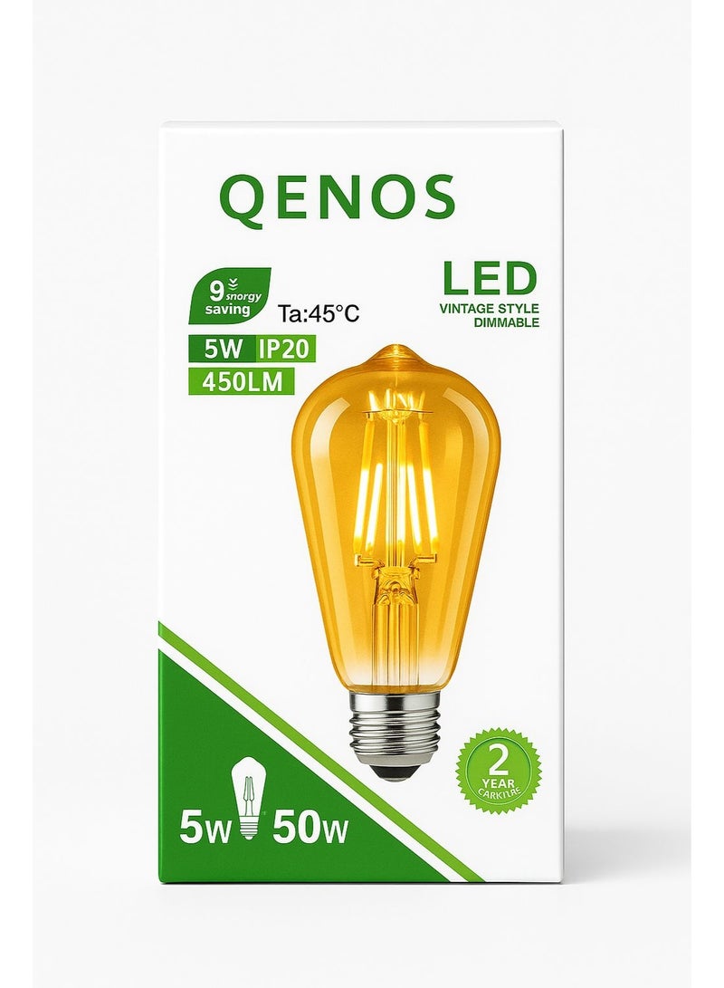 Qenos Pack of 10 QENOS LED Decorative Bulbs 5W – Warm Yellow Light – E27 Base – Vintage Design – Energy Saving - Image 2