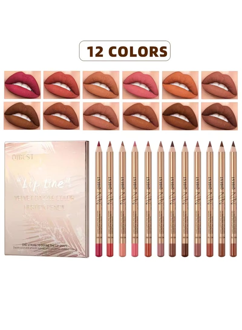 QiBest 12Pcs Lip Line Velvet Dazzle Color Lipstick Pencil Matte Lipstick Lip Liner Pencil Set Smooth and Long Lasting Makeup Lippie Pencil Creamy Lips Liner High Pigmented Natural Makeup Matte Lipstick Plumping Lips Pencil Lip Liner Set - Image 2