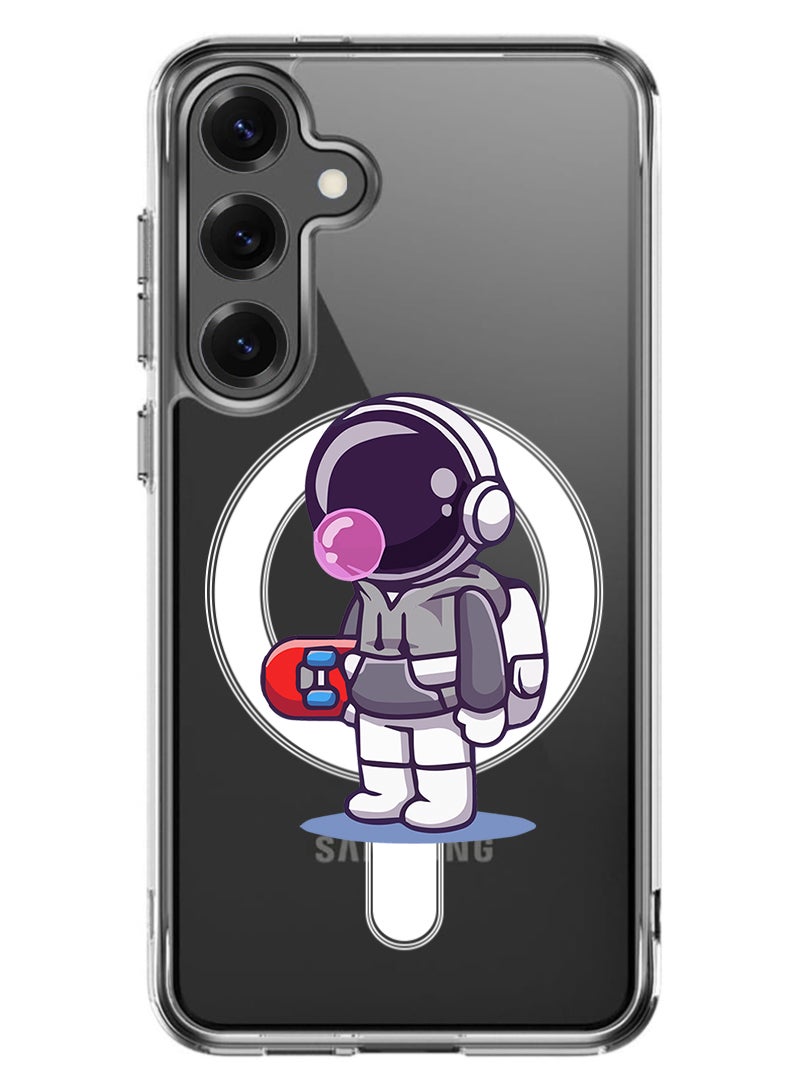 Magnetic Case for Samsung Galaxy S25 Plus 6.7-inch Compatible with MagSafe Wireless Charging, Shockproof Phone Bumper Cover Astronaut holding skateboard