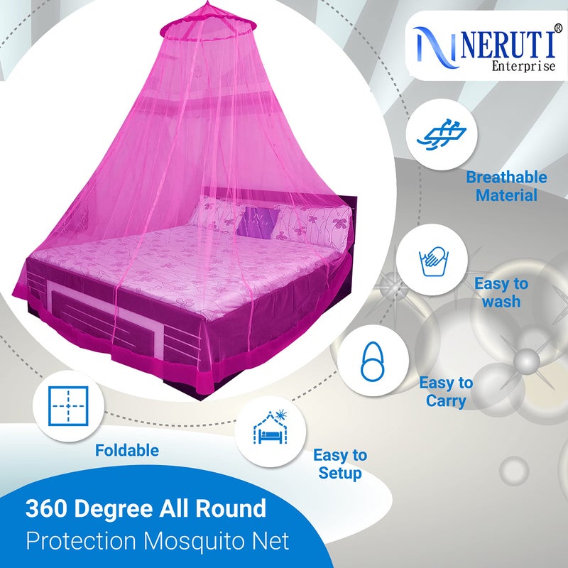 Neruti Enterprise شبكة ناموسية من نيروتي إنتربرايز لحجم سرير مزدوج كينغ | تصميم معلق بسقف دائري | شبكة بوليستر 30 جرام | حماية من الحشرات باللون الوردي لغرفة النوم والسفر والتخييم - Image 2