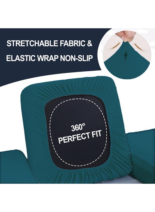 Decorian Polycotton Stretchable Printed Solid Sofa Slipcovers, Wooden Sofa Seat Cover, Sofa Back Cushion Covers (Pack of 4, Plain Teal Green) - Image 2
