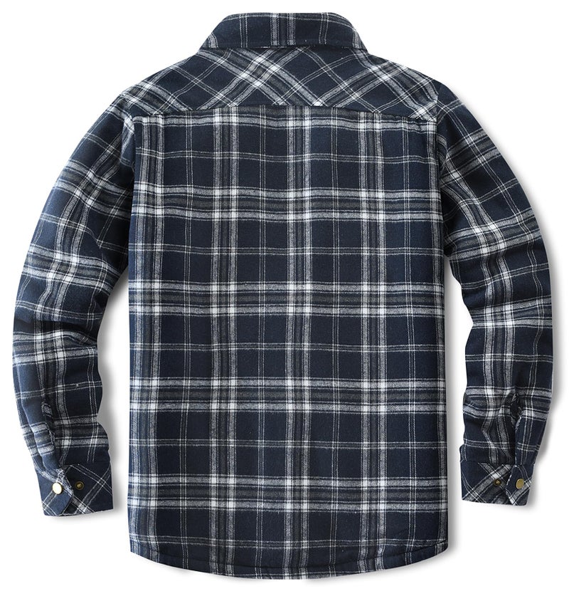Puwasa Men's Sherpa Lined Cotton Flannel Shirt Jacket Plaid Button Up Jacket Coat for Men with Pocket Blue X-Large - Image 4