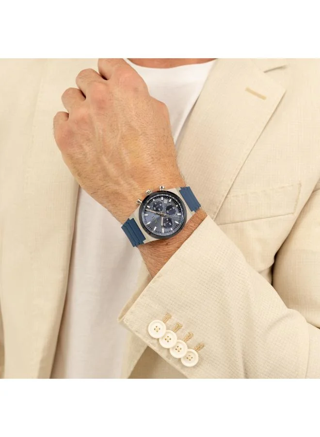 BOSS  Men's Quartz Chronograph Watch, Blue Dial, Blue Silicone Strap for Men | Best Price UAE