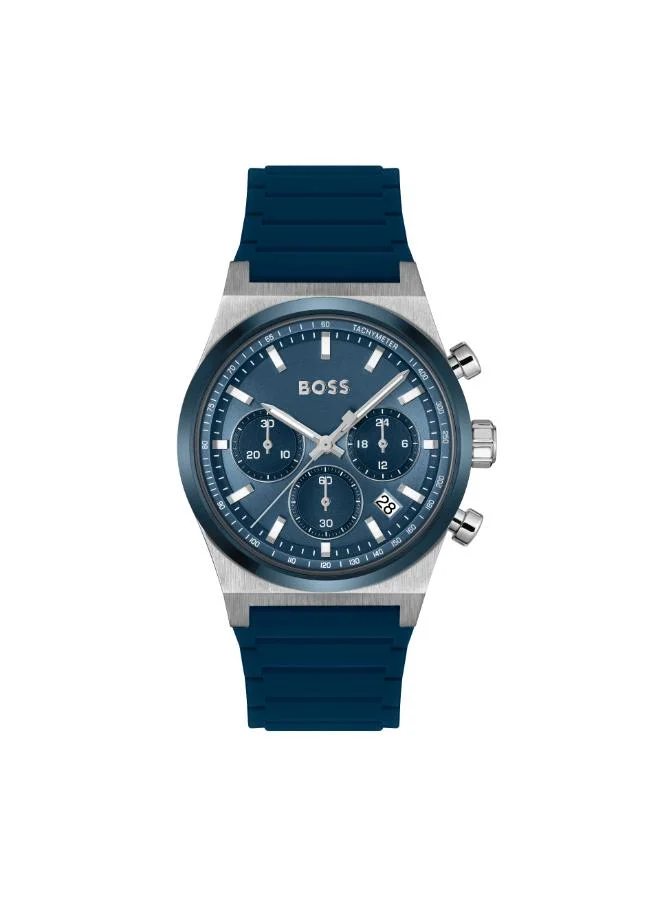 بوس Men's Quartz Chronograph Watch, Blue Dial, Blue Silicone Strap
