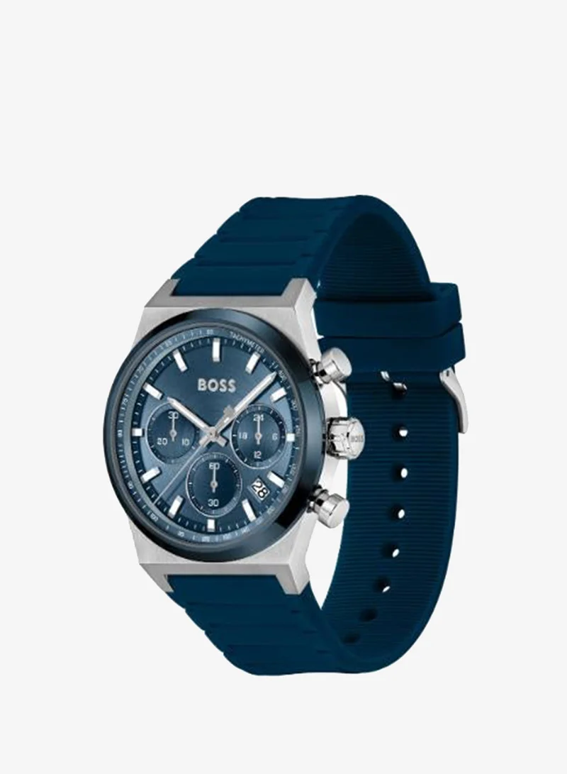 BOSS  Men's Quartz Chronograph Watch, Blue Dial, Blue Silicone Strap for Men | Best Price UAE