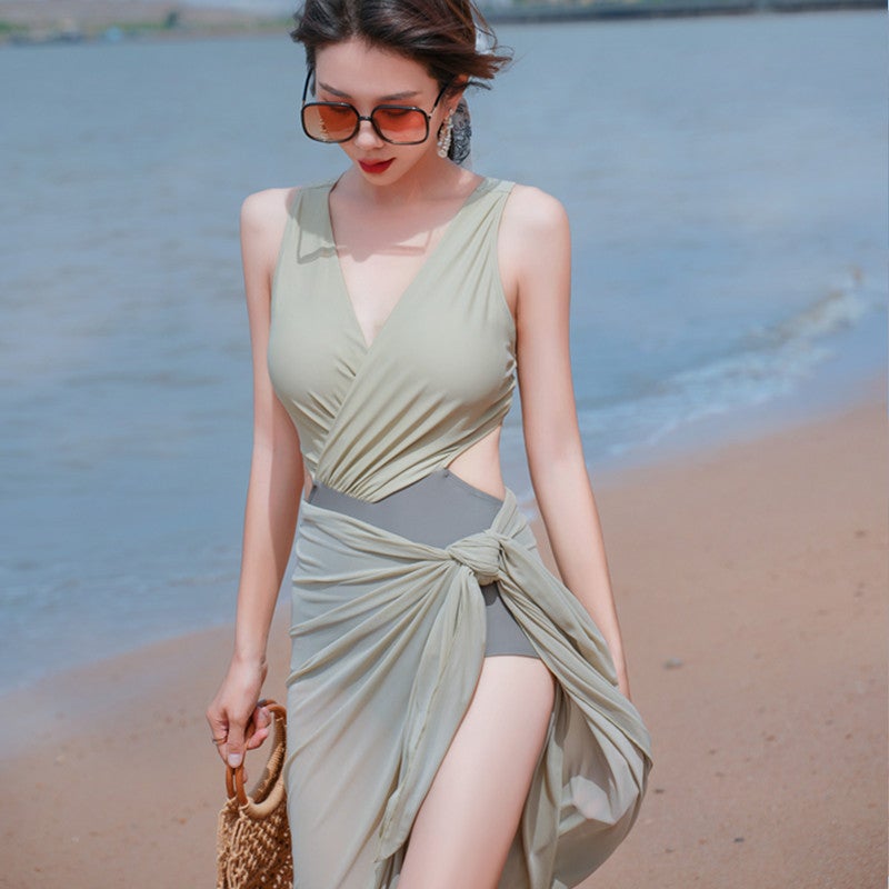 New swimsuit women''s one-piece boxer Conservative belly-covering bikini bikini simple fashion high-grade hot spring swimsuit - Image 1
