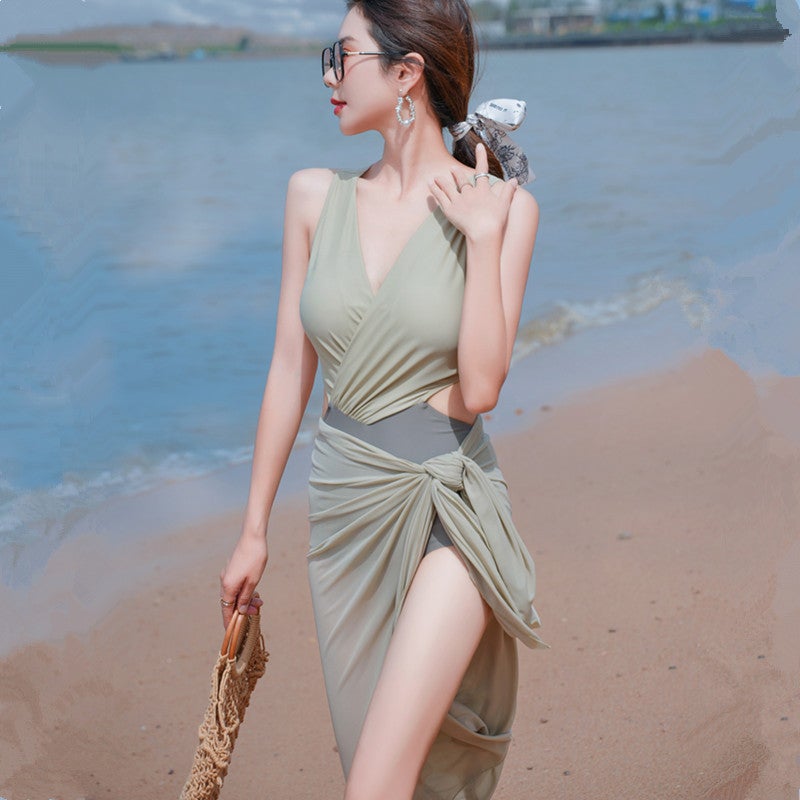 New swimsuit women''s one-piece boxer Conservative belly-covering bikini bikini simple fashion high-grade hot spring swimsuit - Image 3