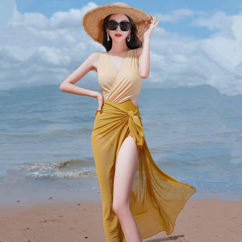 New swimsuit women''s one-piece boxer Conservative belly-covering bikini bikini simple fashion high-grade hot spring swimsuit - Image 4