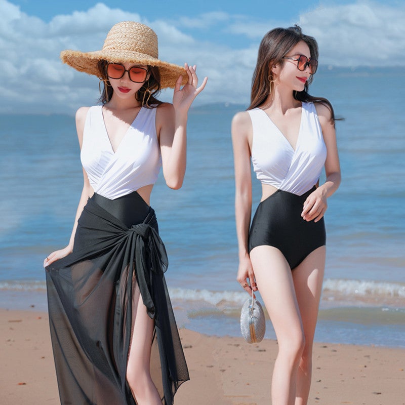 New swimsuit women''s one-piece boxer Conservative belly-covering bikini bikini simple fashion high-grade hot spring swimsuit - Image 2