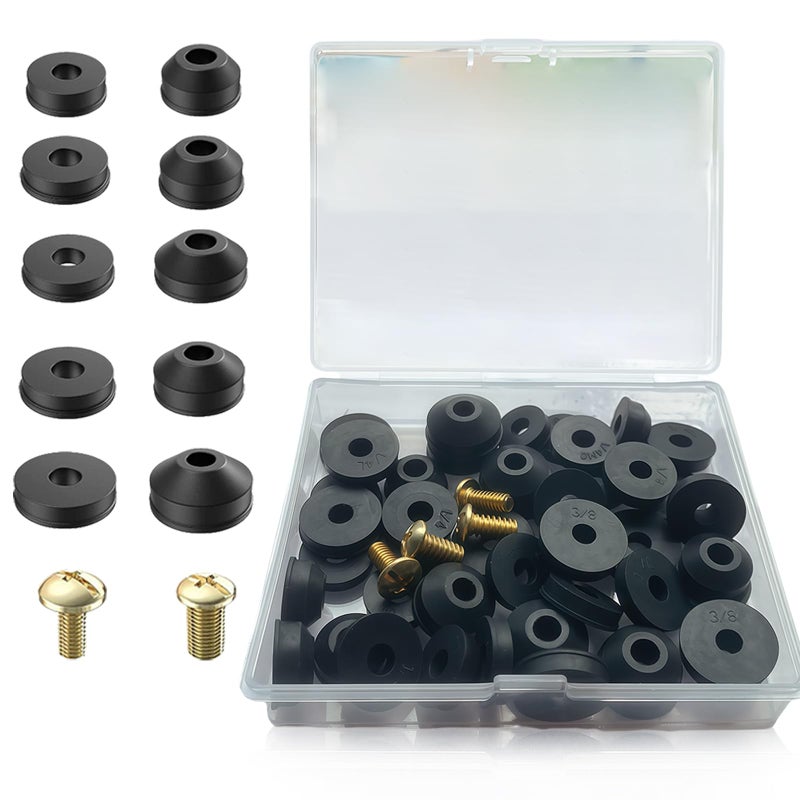 48 PCS Faucet Washer Assortment Kit Outdoor Faucet Repair Kit with Brass Screws Flat and Beveled Washers for Use with Assorted Quick-Opening Style Faucets Stem Worn Out Washer Replacements (48 PCS) - Image 1