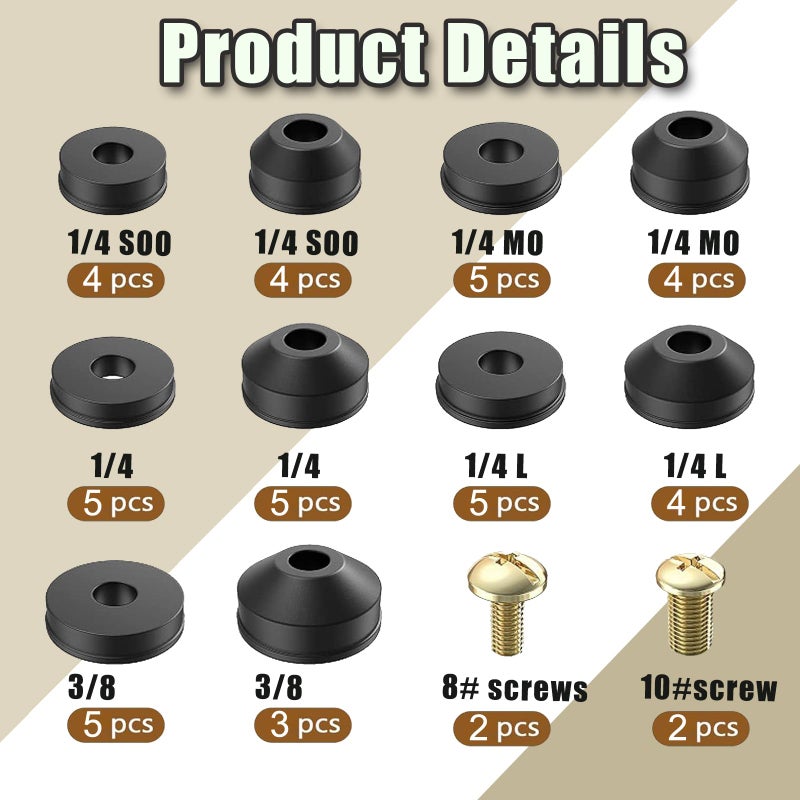 48 PCS Faucet Washer Assortment Kit Outdoor Faucet Repair Kit with Brass Screws Flat and Beveled Washers for Use with Assorted Quick-Opening Style Faucets Stem Worn Out Washer Replacements (48 PCS) - Image 2