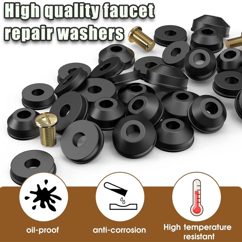 48 PCS Faucet Washer Assortment Kit Outdoor Faucet Repair Kit with Brass Screws Flat and Beveled Washers for Use with Assorted Quick-Opening Style Faucets Stem Worn Out Washer Replacements (48 PCS) - Image 3