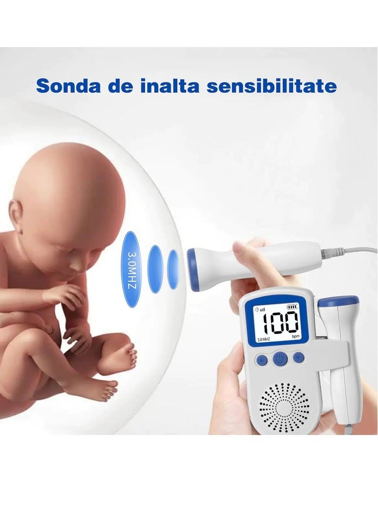 general Fetal Doppler For Pregnant Women, Monitoring Fetal Vital Functions, Pulse Detection, LCD, White/Pink - Image 2