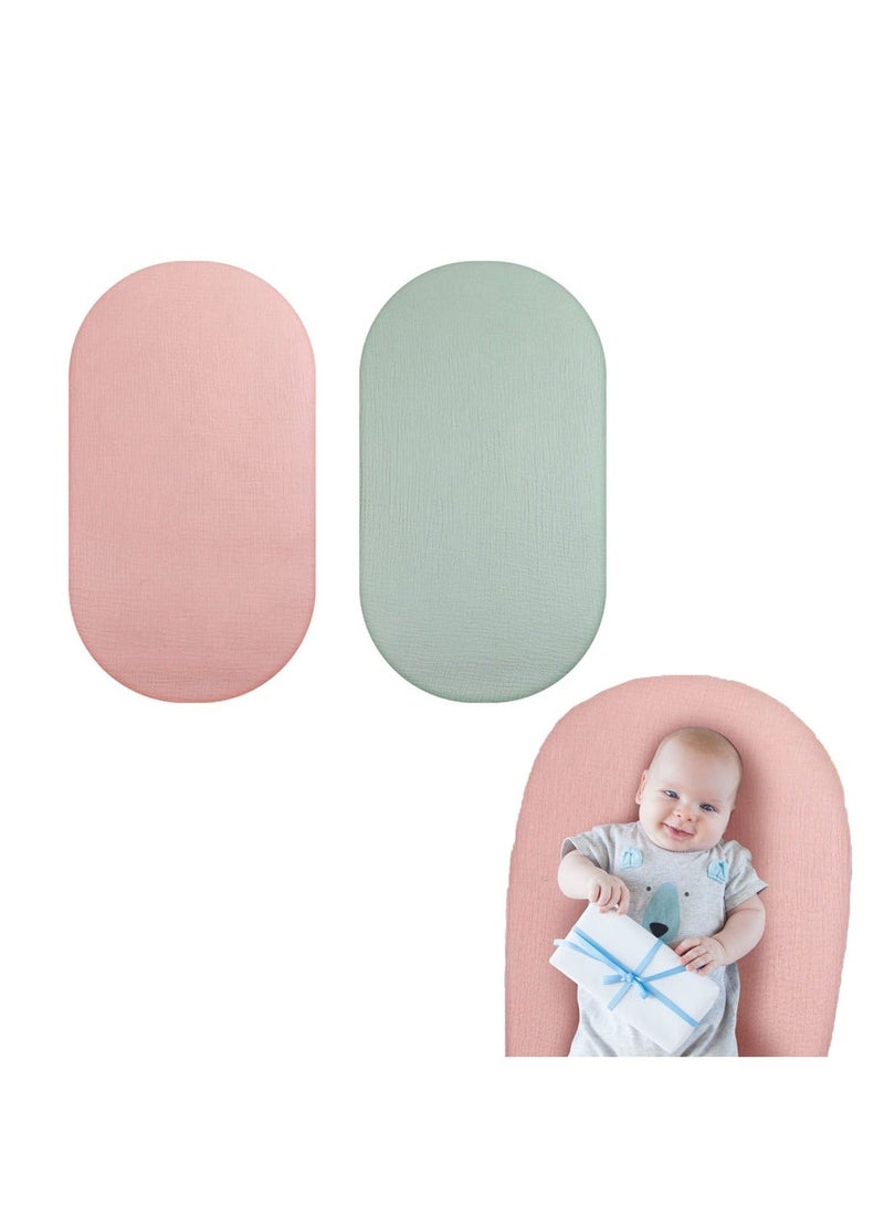 Y&D 2 Pcs Bassinet Sheet for Baby, Cotton Fitted Unisex Mattress Sheets Baby Boy Girl Cradle Moses Basket Oval Rectangle Pad (Green, Pink) - Image 1