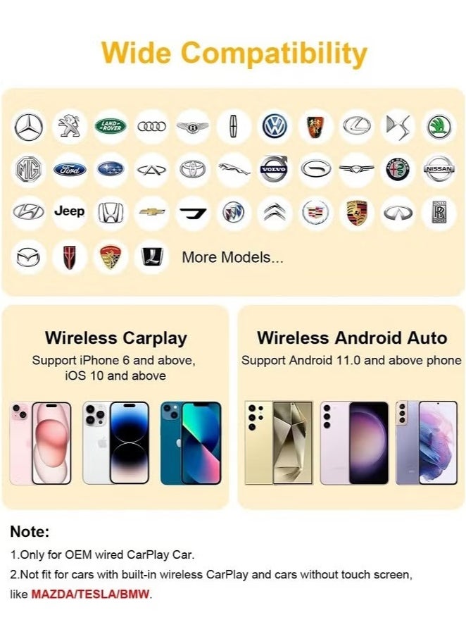AI Box CarPlay 2 in 1, Wireless CarPlay Adapter, Wired CarPlay to Wireless Dongle, Wireless AI Box Plug & Play