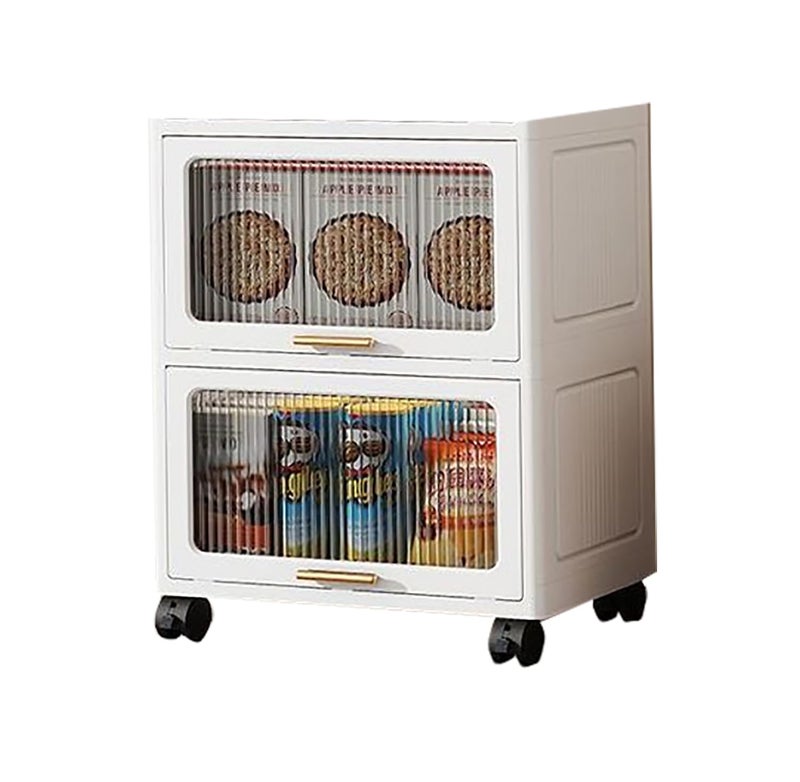 HOUSE OF QUIRK House of Quirk Foldable Storage BoxCloset Organizers and StoragePlastic Storage Cabinet for Craft Toy OrganizerStackable Storage Containers with Doors and Lids for Organization 2Layer 55cm White  - Image 1