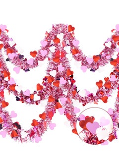 Mordely 6.5FT Valentine's Day Tinsel Garland, 2 Pieces Red Heart Metallic Twist Garland Valentines Tree Hanging Garland for Home Wedding Party Valentine's Day Decorations  - Image 1