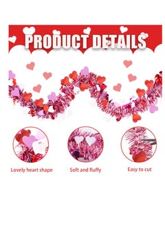 Mordely 6.5FT Valentine's Day Tinsel Garland, 2 Pieces Red Heart Metallic Twist Garland Valentines Tree Hanging Garland for Home Wedding Party Valentine's Day Decorations  - Image 2