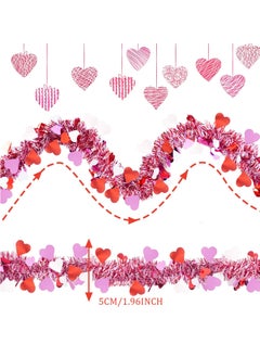 Mordely 6.5FT Valentine's Day Tinsel Garland, 2 Pieces Red Heart Metallic Twist Garland Valentines Tree Hanging Garland for Home Wedding Party Valentine's Day Decorations  - Image 3