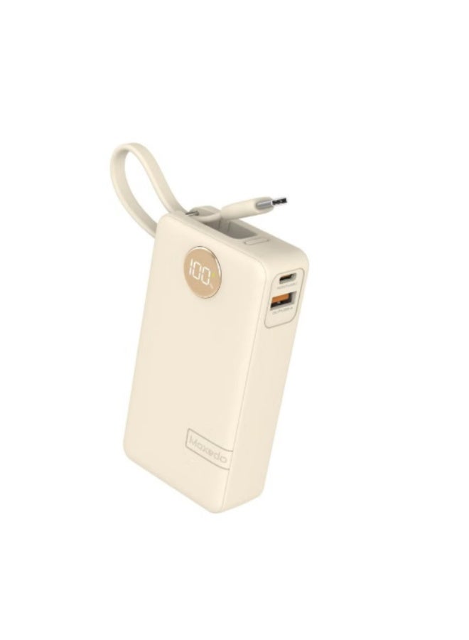 موكسيدو بنك الطاقة Moxedo Porta-Go+ سعة 10000 مللي أمبير/ساعة، منفذ USB-C/ منفذ USB-A مع كابل USB-C مدمج، شحن سريع PD، متوافق مع سلسلة iPhone 16/15، Samsung، Huawei، Xiaomi، iPad
