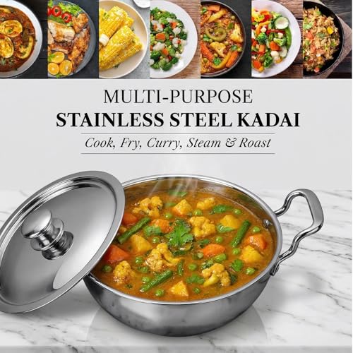 SOLARA طقم أواني الطهي من ستينلس ستيل SOLARA Sterra مكون من 2، مقلاة 22 سم (1.7 لتر) + قدر مع غطاء 22 سم (2.3 لتر)، قاعدة ثلاثية السُمك، مناسبة للغاز والحرارة، قاعدة ثلاثية الطبقات، مجموعة أواني الطهي - Image 4