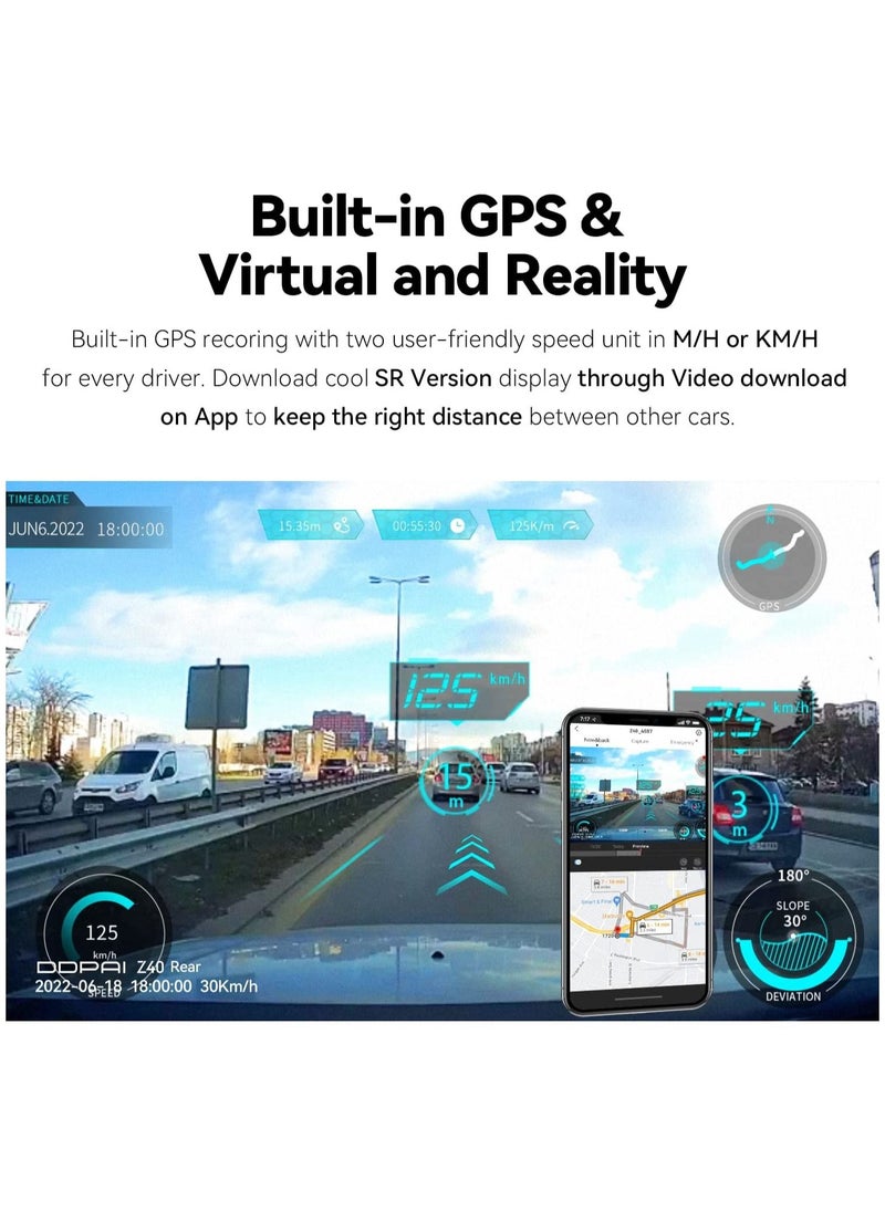 ddpai - Dash Cam Front and Rear Built in WiFi GPS, Car Camera Front 3K/1944P and Rear 1080P, Dual Dash Camera for Cars with Sony IMX 335 Sensor, 2.4" Display, Night Vision,Parking Monitor, Z40 Dual GPS - Image 1