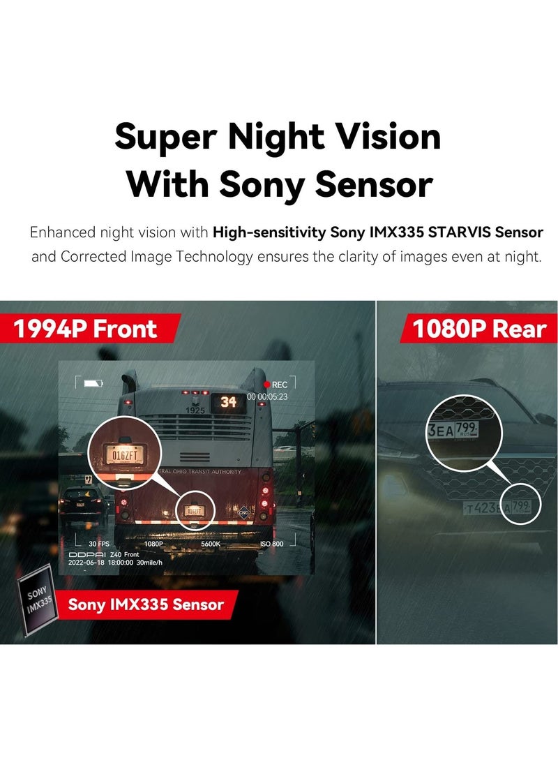 ddpai - Dash Cam Front and Rear Built in WiFi GPS, Car Camera Front 3K/1944P and Rear 1080P, Dual Dash Camera for Cars with Sony IMX 335 Sensor, 2.4" Display, Night Vision,Parking Monitor, Z40 Dual GPS - Image 1