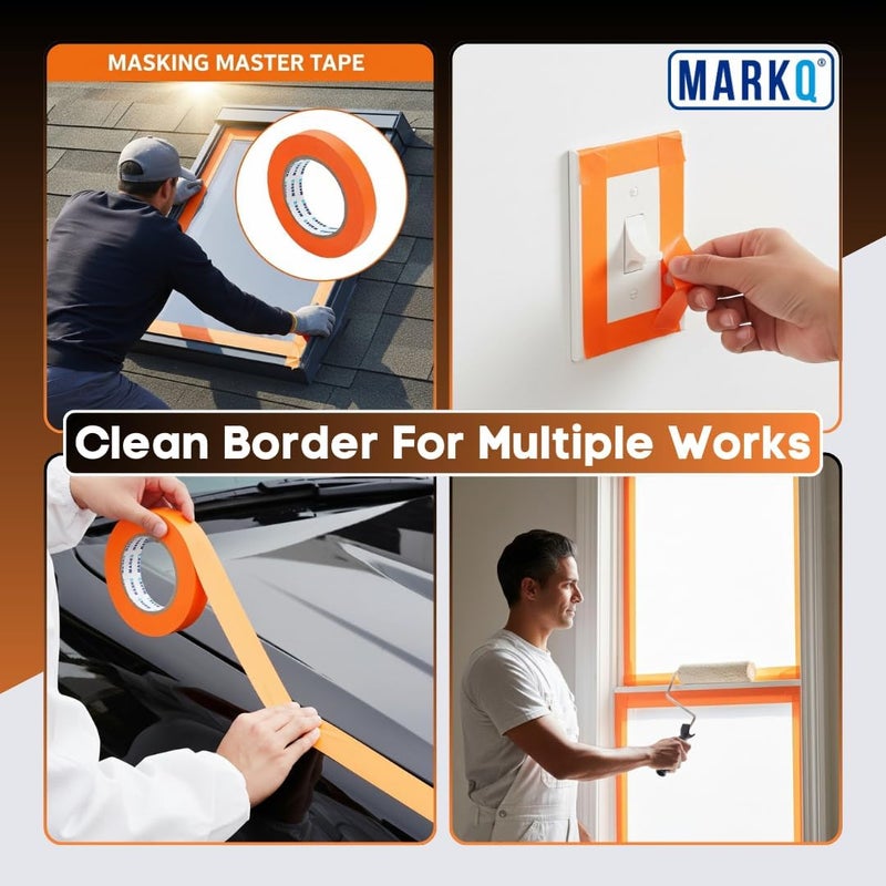 MARKQ Masking Tape 1 Inch x 20 Yards - Orange Painter’s Tape for Painting, Crafts, Labeling, DIY Projects & Home Improvement - Easy Removal, Strong Adhesion, No Residue (1 Pack) - Image 4