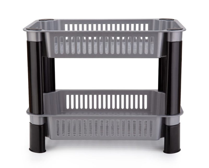 MADCUBE Kitchen Storage Plastic Rack Vegetable Stand Basket Storage Racks for Office Grey 2 Layer - Image 2