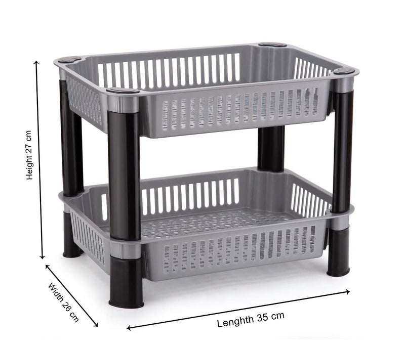 MADCUBE Kitchen Storage Plastic Rack Vegetable Stand Basket Storage Racks for Office Grey 2 Layer - Image 3