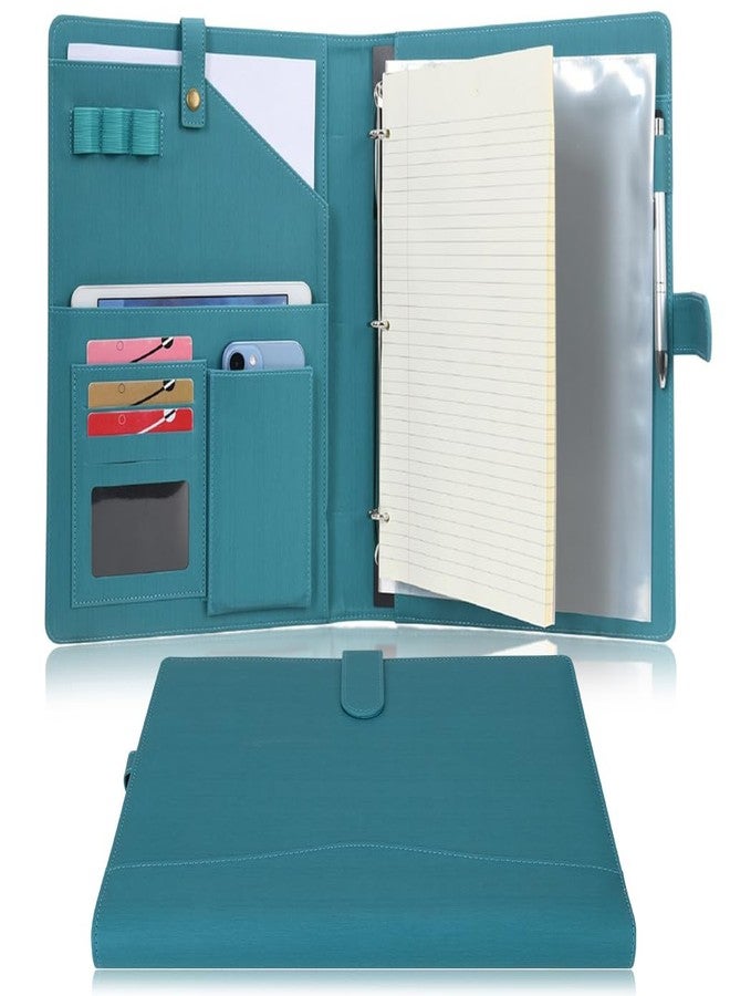Wonderpool A4 PU Leather Portfolio Holder Ring File Document Case with Removable Binder Clipboard, Multi Pocket and Legal Pad for Business Organizer Interview and Meeting (Dark cyan) - Image 1