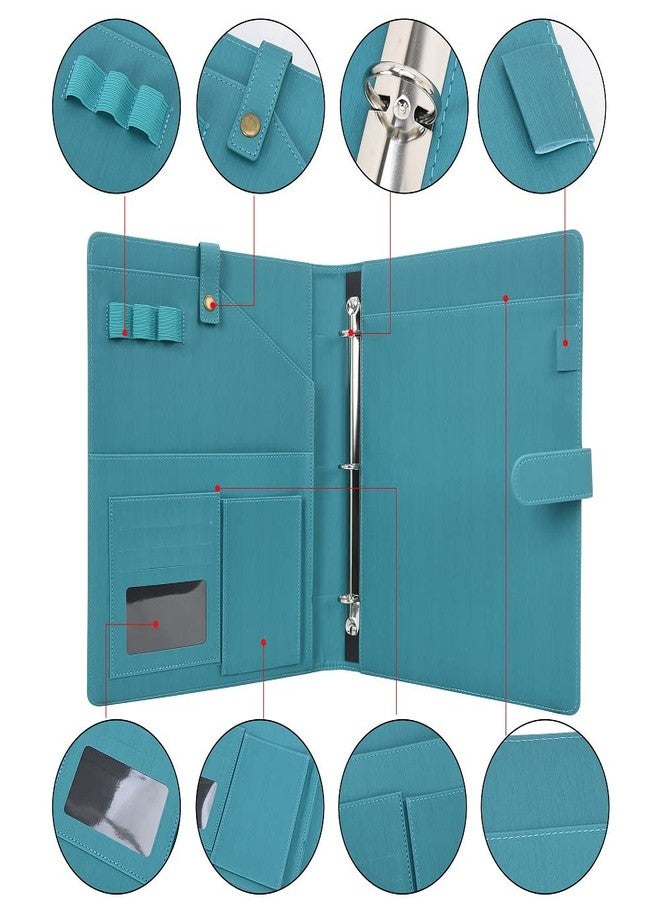 Wonderpool A4 PU Leather Portfolio Holder Ring File Document Case with Removable Binder Clipboard, Multi Pocket and Legal Pad for Business Organizer Interview and Meeting (Dark cyan) - Image 3