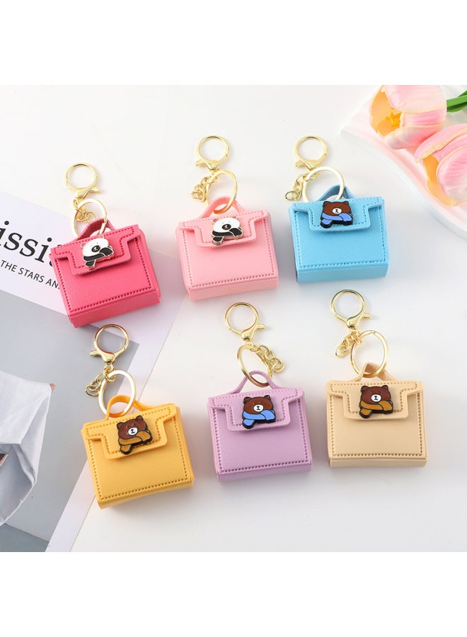 New Cute Scarf Bear Keychain Pendant With Cartoon Mini Square Bag Leather Small Purse